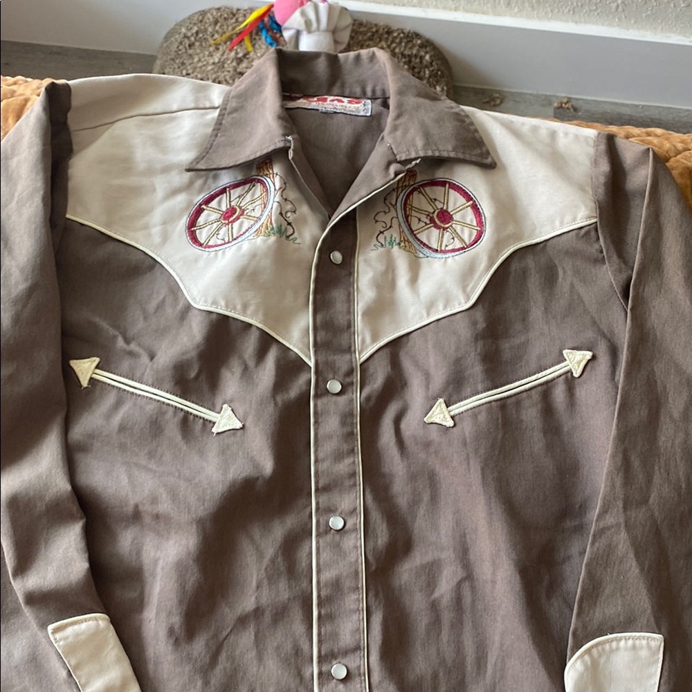 Brown and Cream Western Shirt with Embroidery